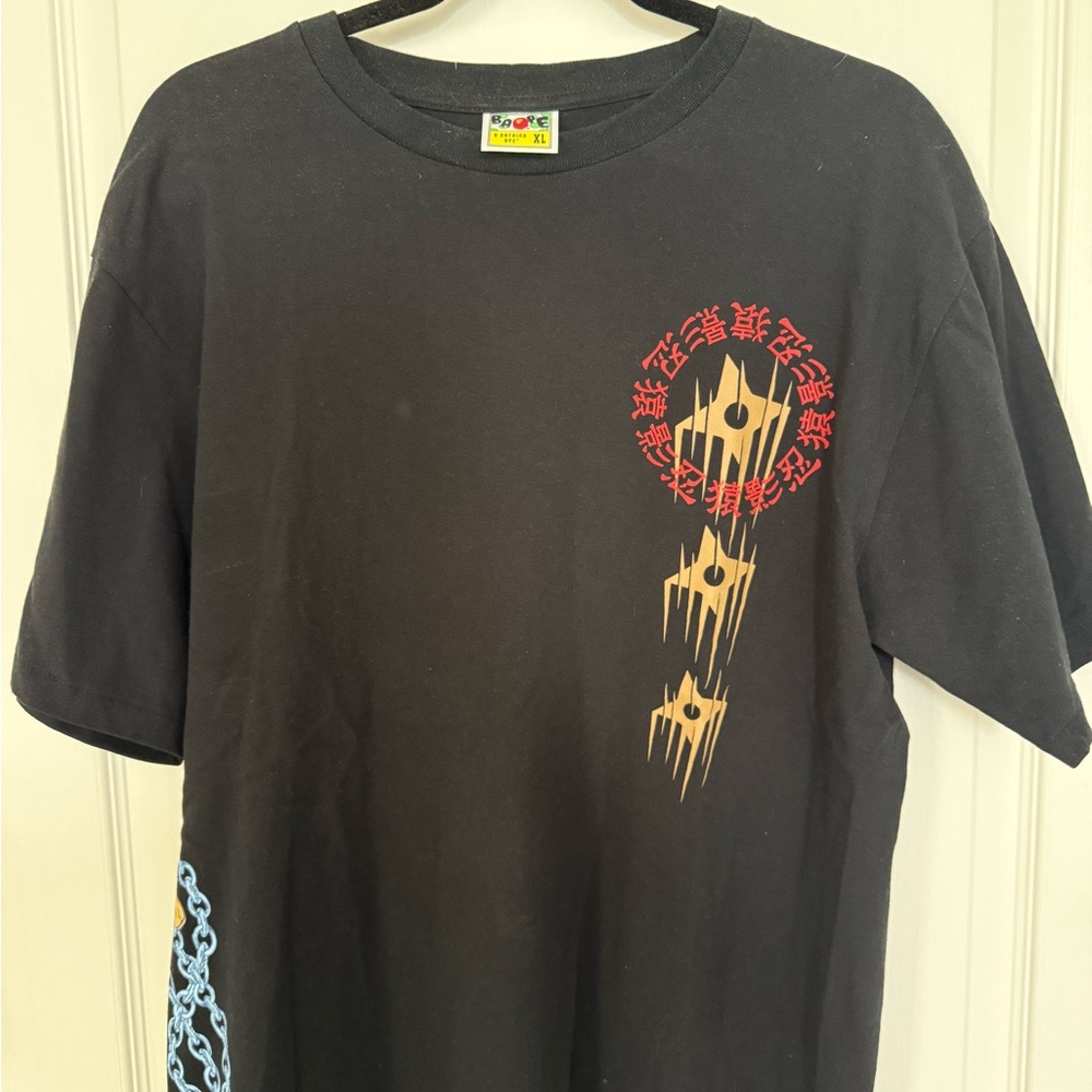 Bape Black and Red Short Sleeve Tee with Graphic Design